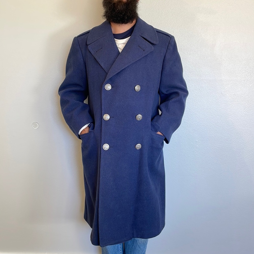 Vintage Wool Overcoat Trench Coat Pea Double Breasted Air Force Military
